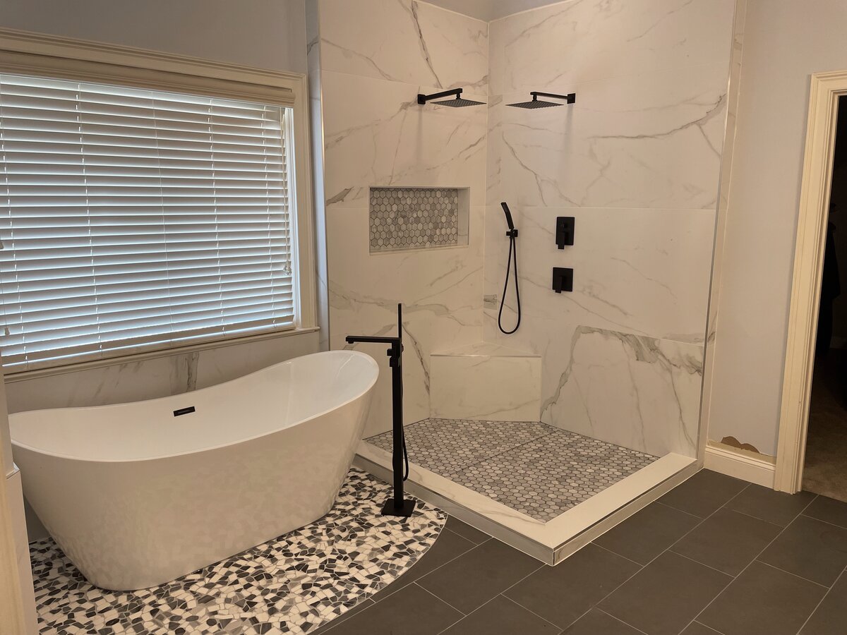 Bathroom tile floor and walls by Peter's Tile