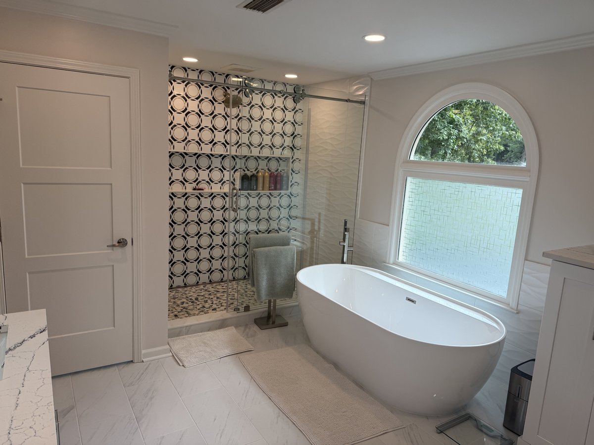 Bathroom tile floor and walls by Peter's Tile