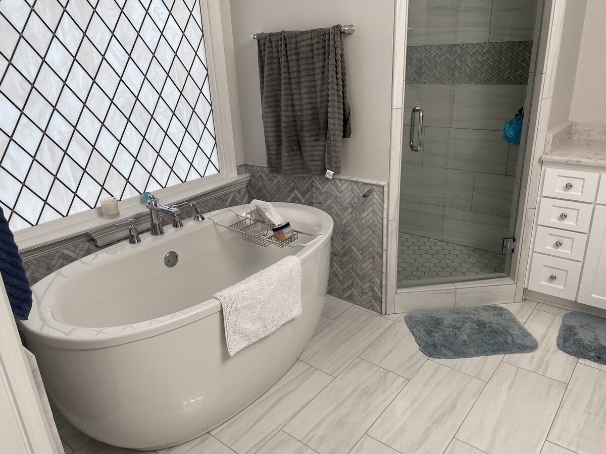 Bathroom tile floor and walls by Peter's Tile